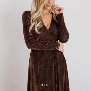 BalticBorn Serena Shimmer Velvet Wrap Dress Chocolate